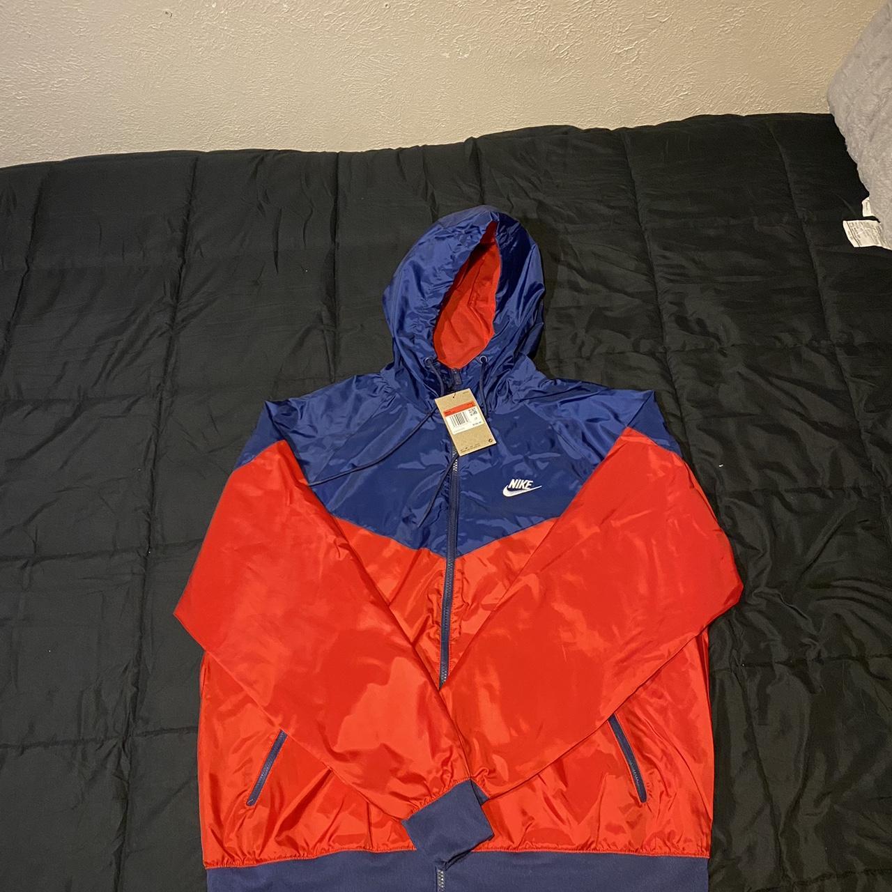 Large Red/Blue Nike Windrunner Jacket! Brand new,... - Depop