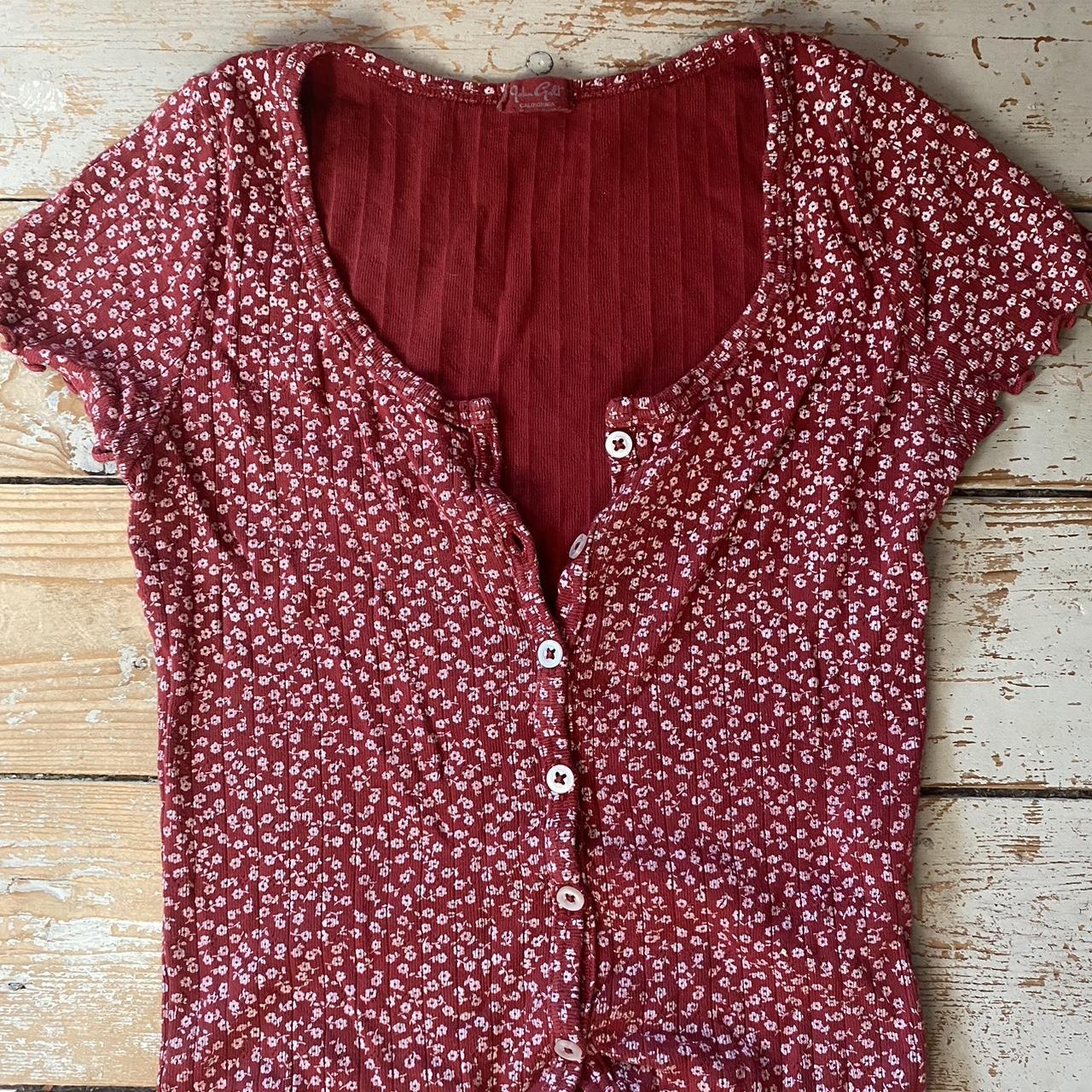 red floral crop top really nice in summer just... Depop