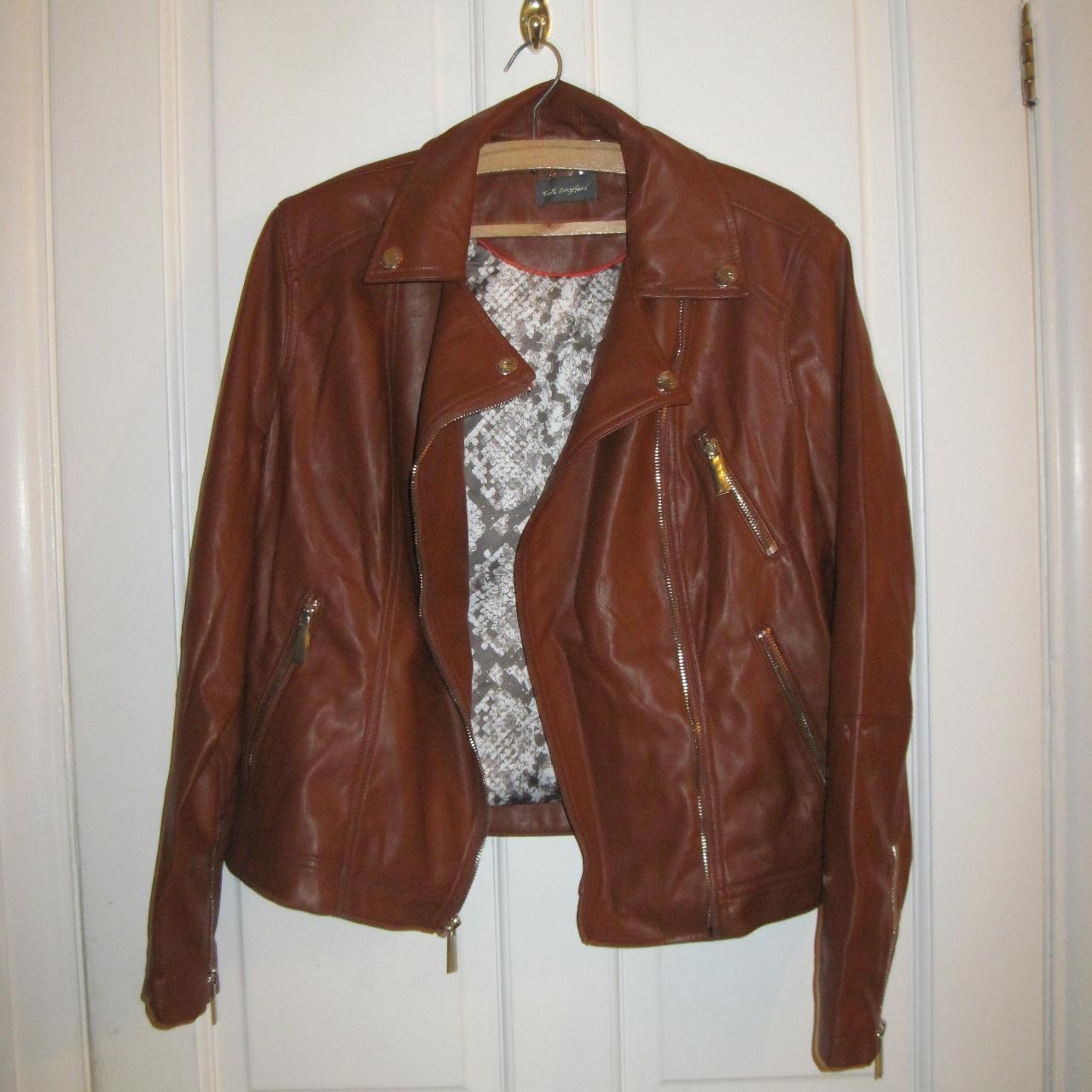 Ruth Langsford Brown Faux Leather Biker Moto Jacket - Depop