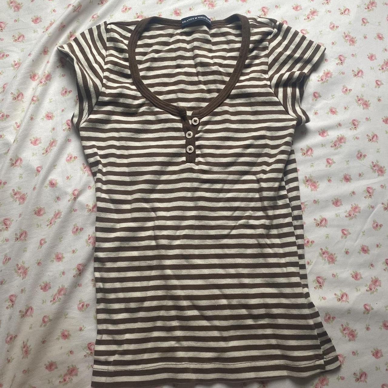 brandy melville striped zelly top brown and... - Depop