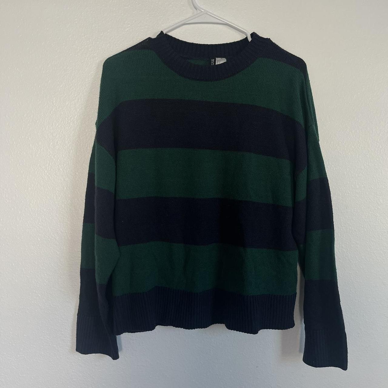 h&m navy blue and green striped sweater!! DM FOR... Depop
