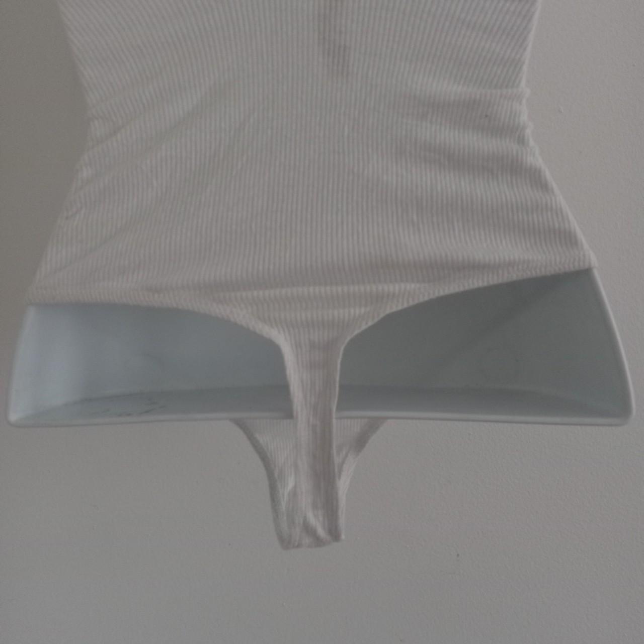 American Apparel White Ribbed Tank Top Thong - Depop