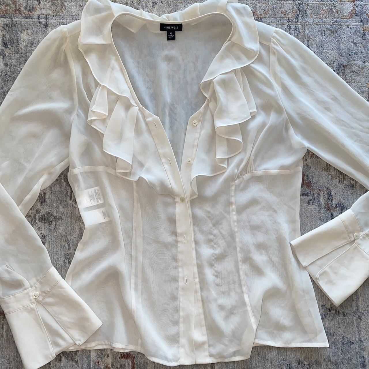 Nine West Women's Cream and White Blouse | Depop