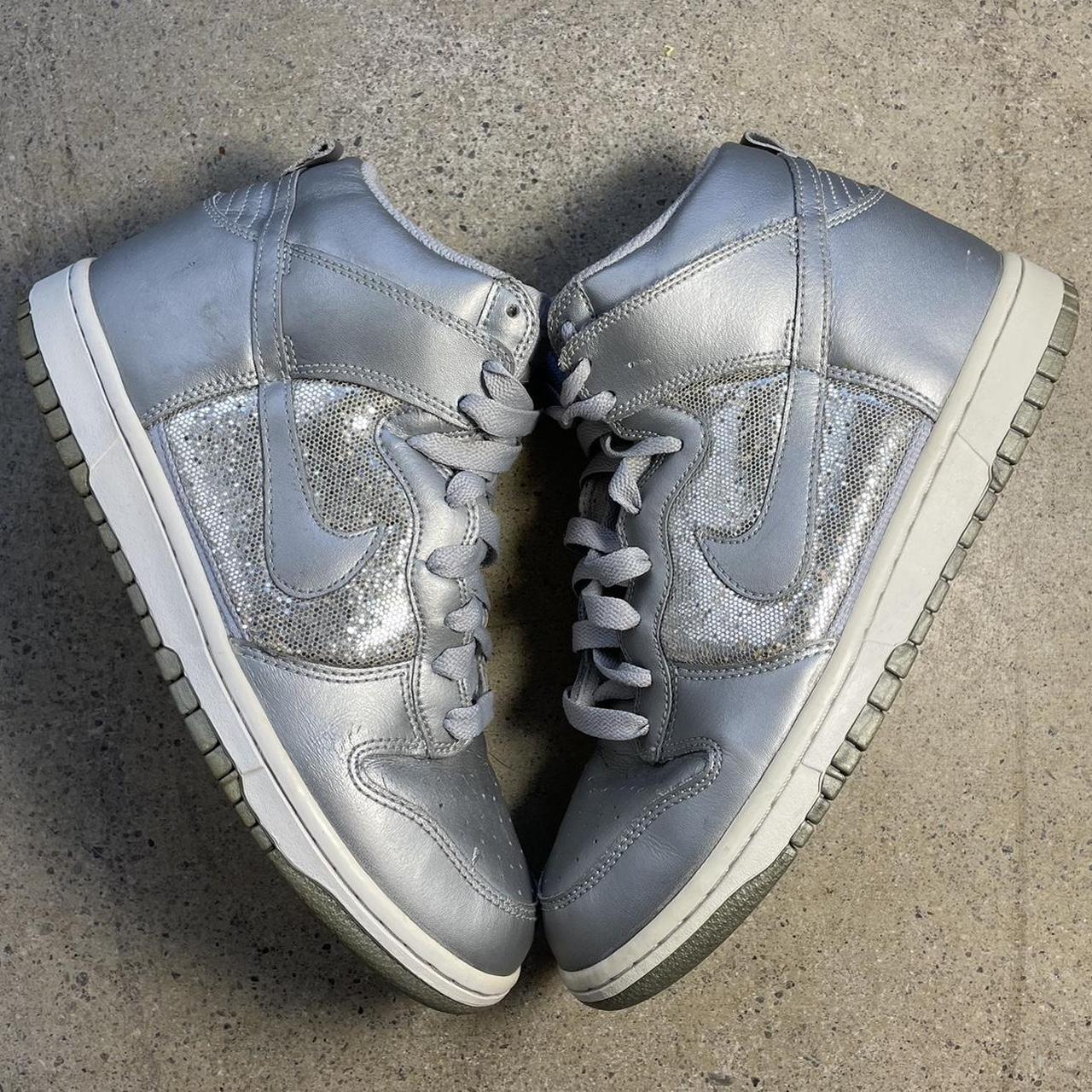 Nike Dunk High silver glitter trainers womens Size... - Depop