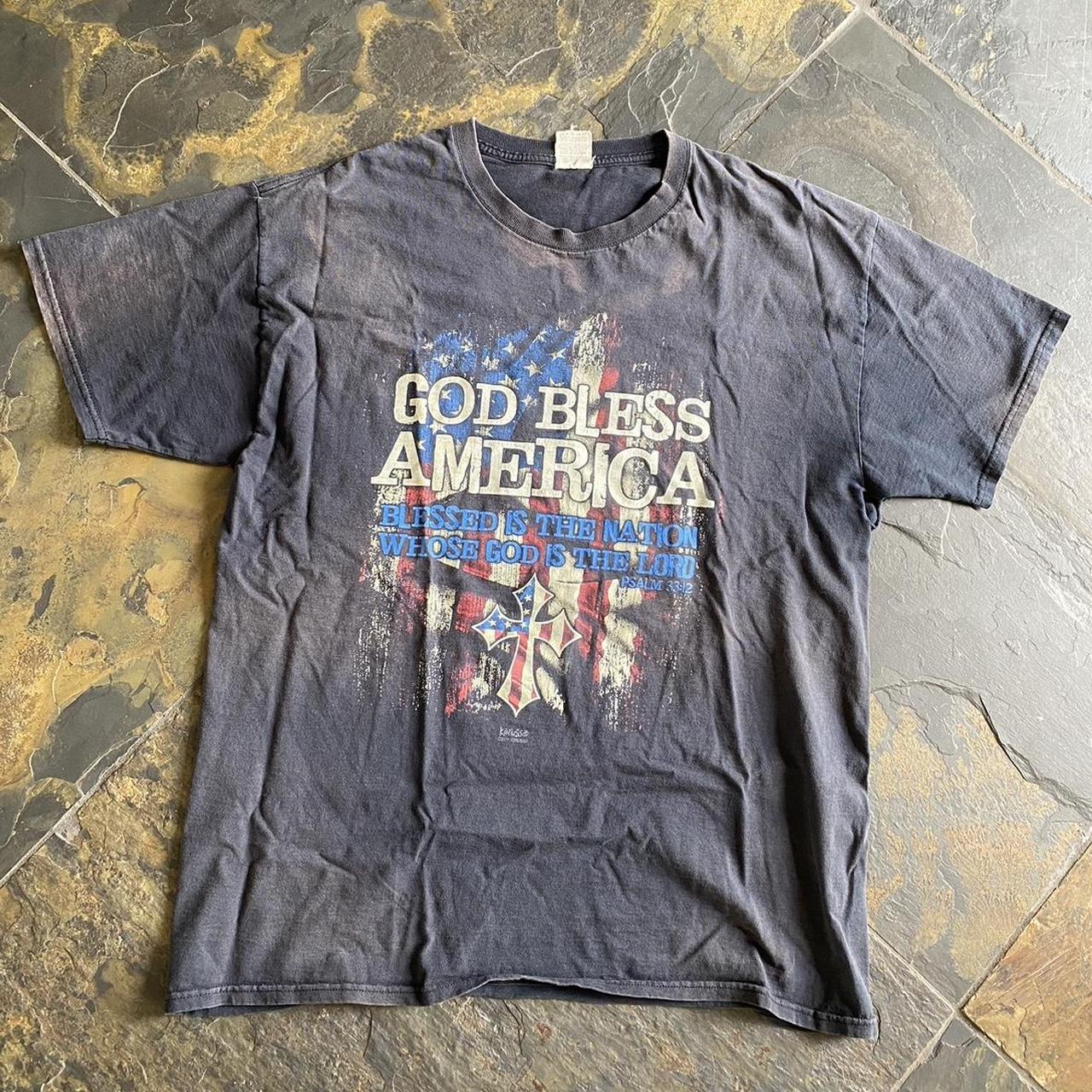 God bless America Pslam 33:12 faded t-shirt, Size...