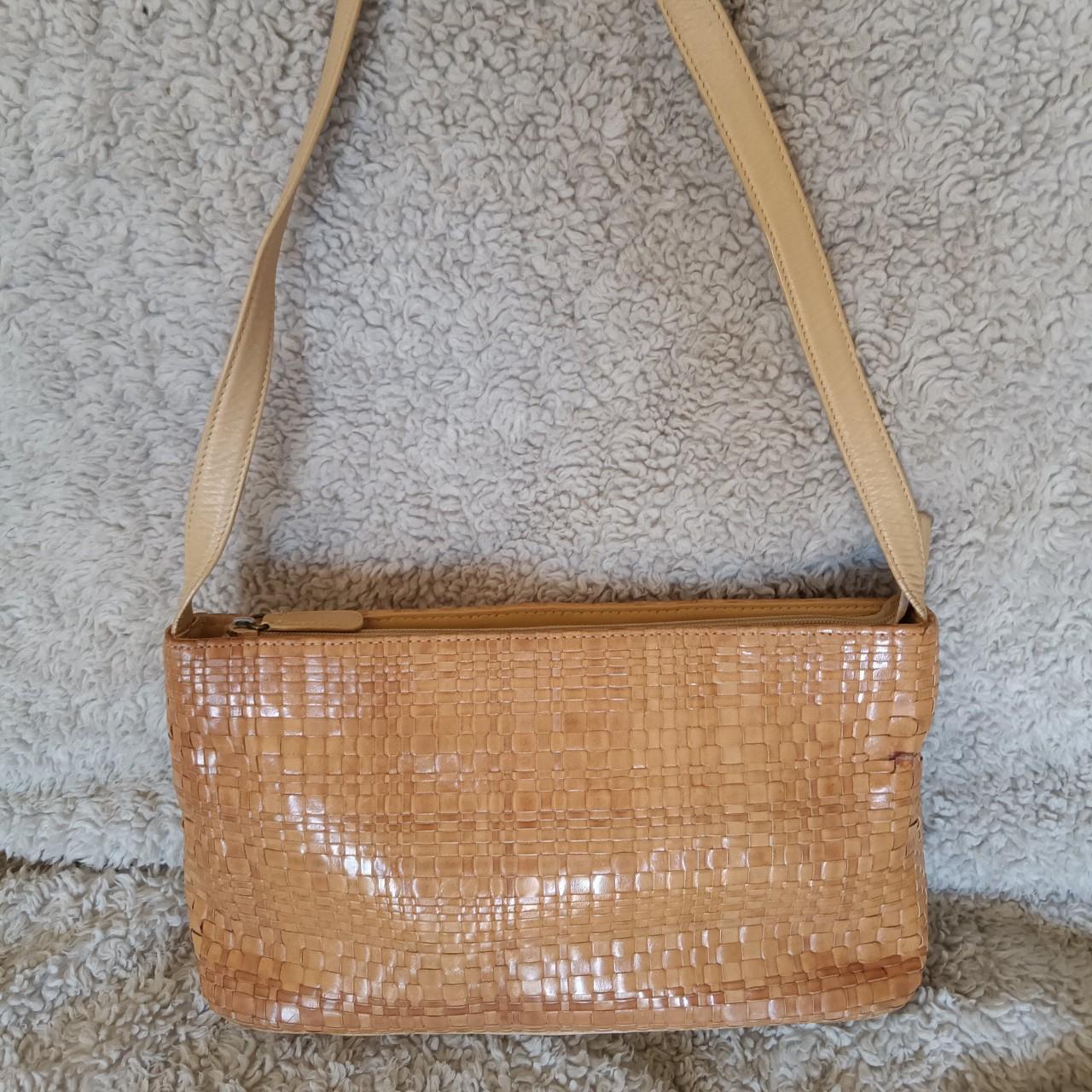 Fossil tan woven leather shoulder bag purse This Depop