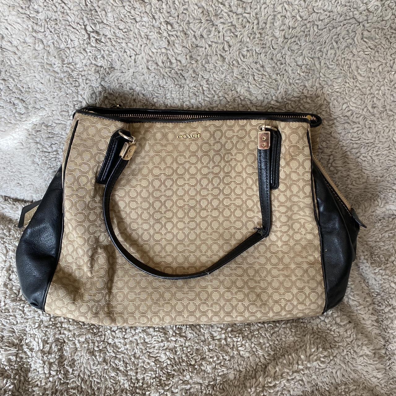 Coach madison Fabric Monogram satchel purse tan Depop