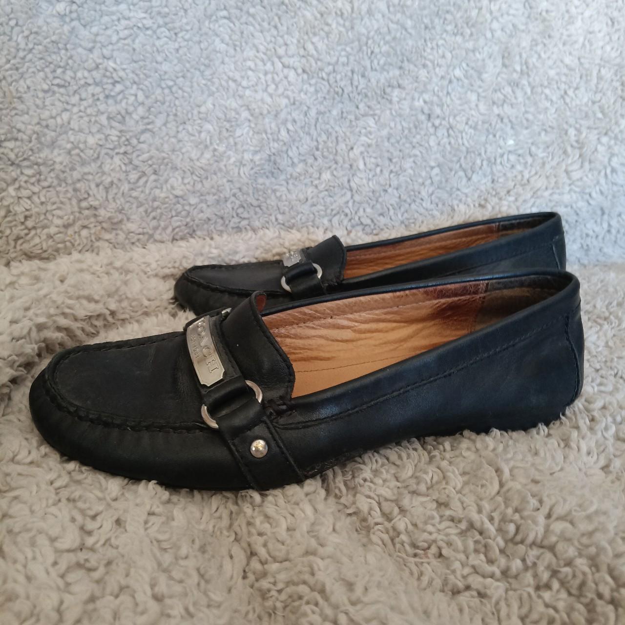 Coach Felisha black leather loafers size 7.5 logo Depop