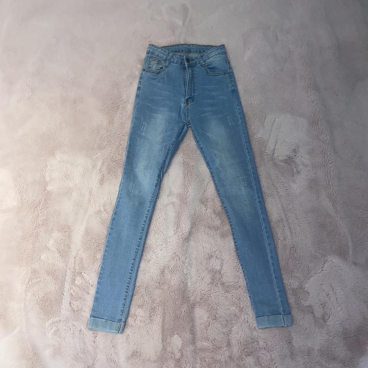 Womans blue distressed skinny jeans Size XS... Depop