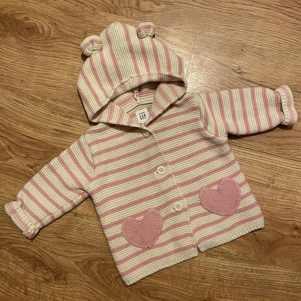 Baby girl gap knitted jacket with hood with ears,... Depop
