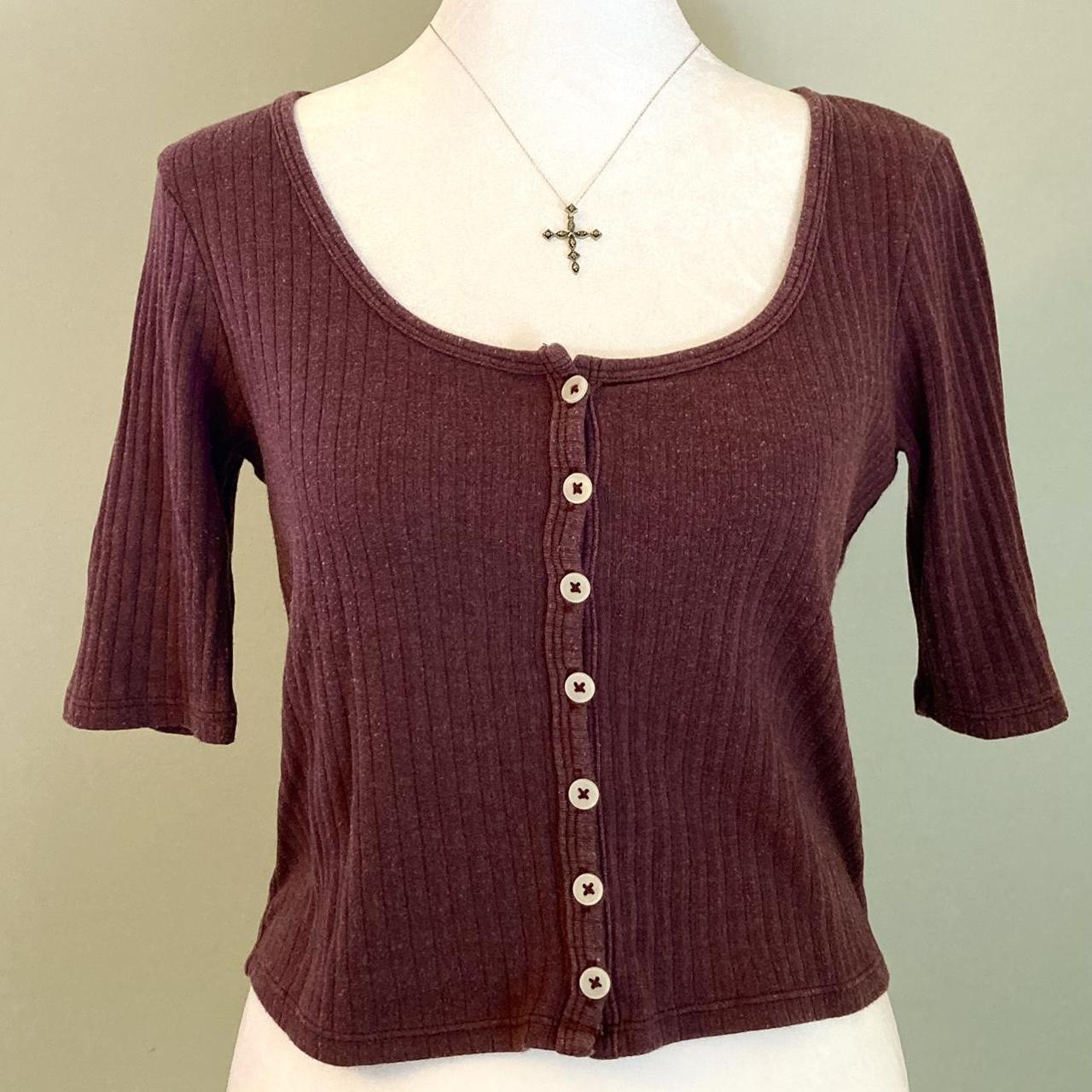 American Eagle Women's Burgundy Crop-top | Depop