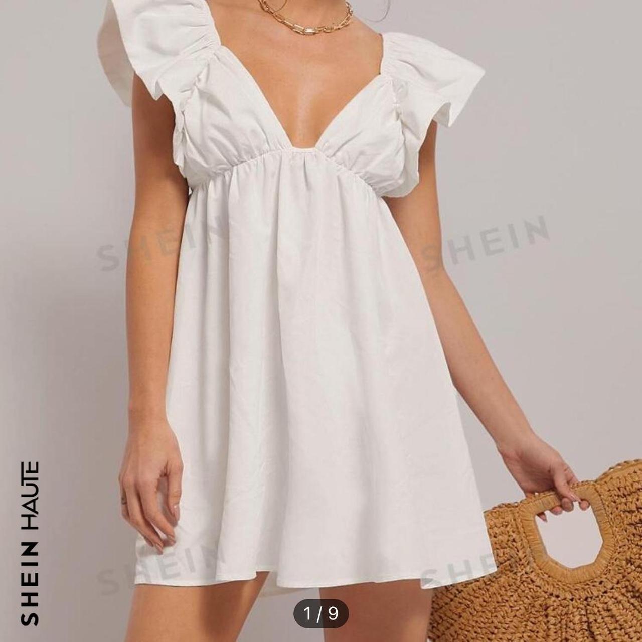 SHEIN Haute Flutter Sleeve Tie Back Solid Dress