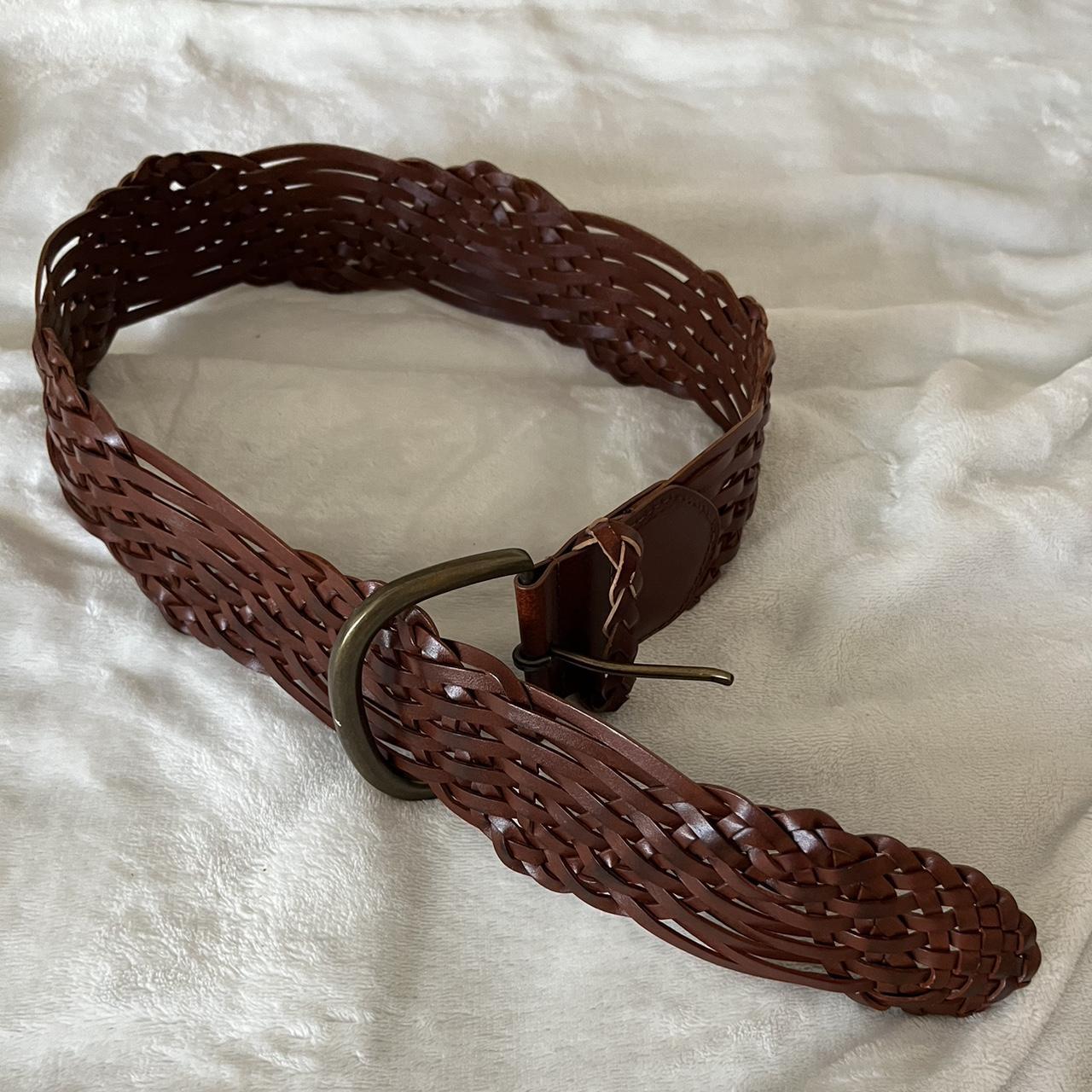 Tan Fine-Braided Woven Leather Belt