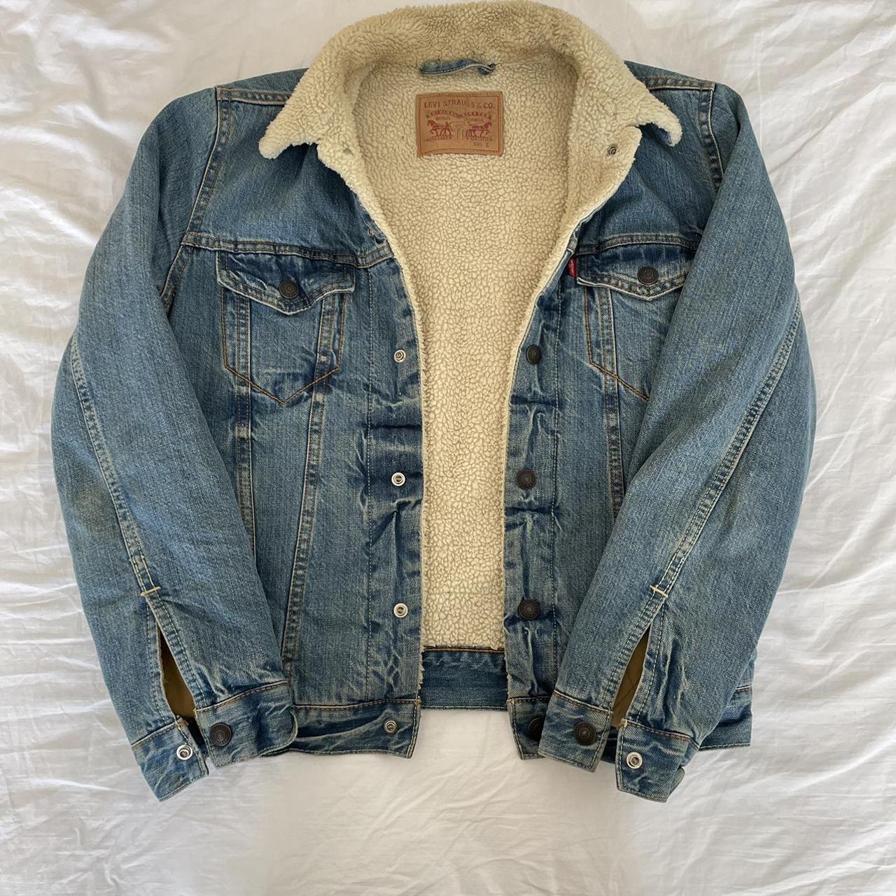 Levi's Men's Blue and Cream Coat | Depop