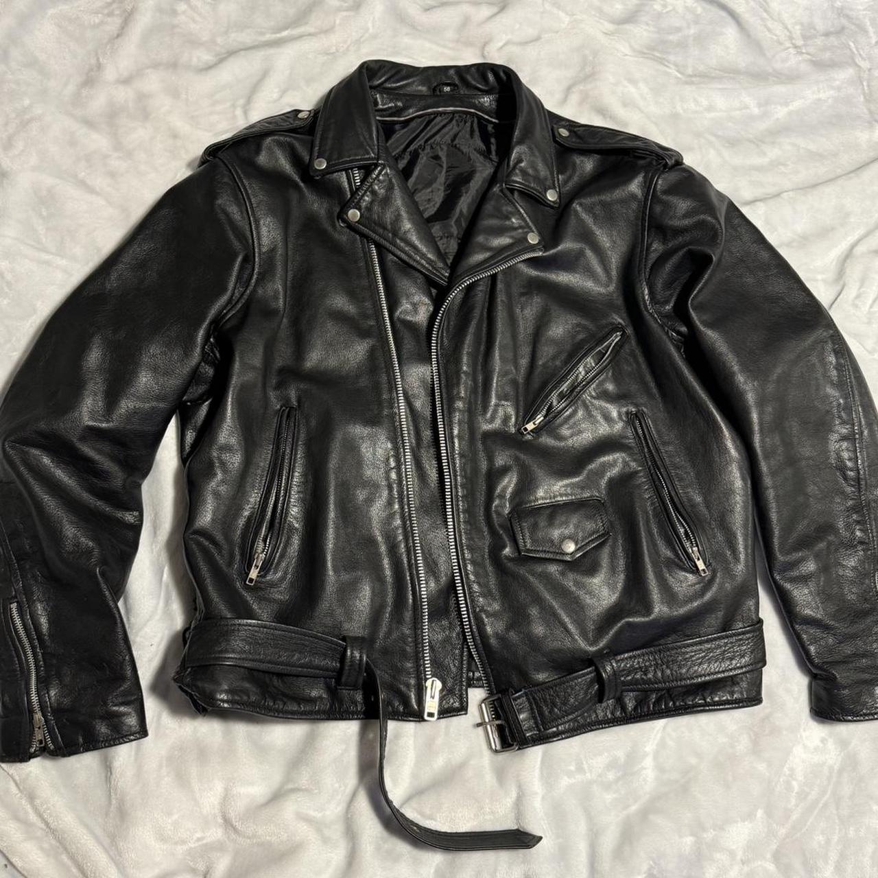 Leather Jacket Tag says 58 and it fits like... - Depop