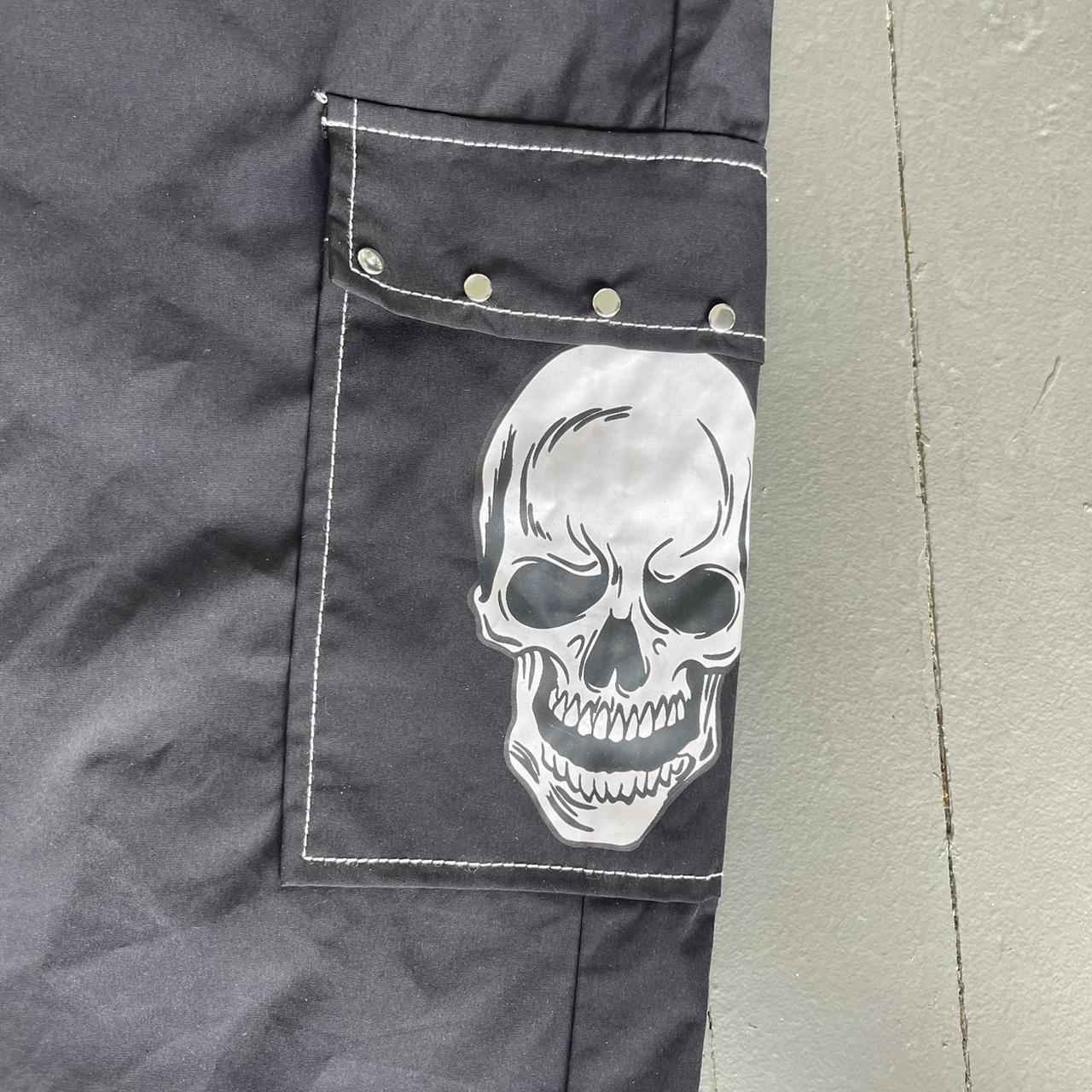 black goth d ring white contrast stitch rave cargo... - Depop