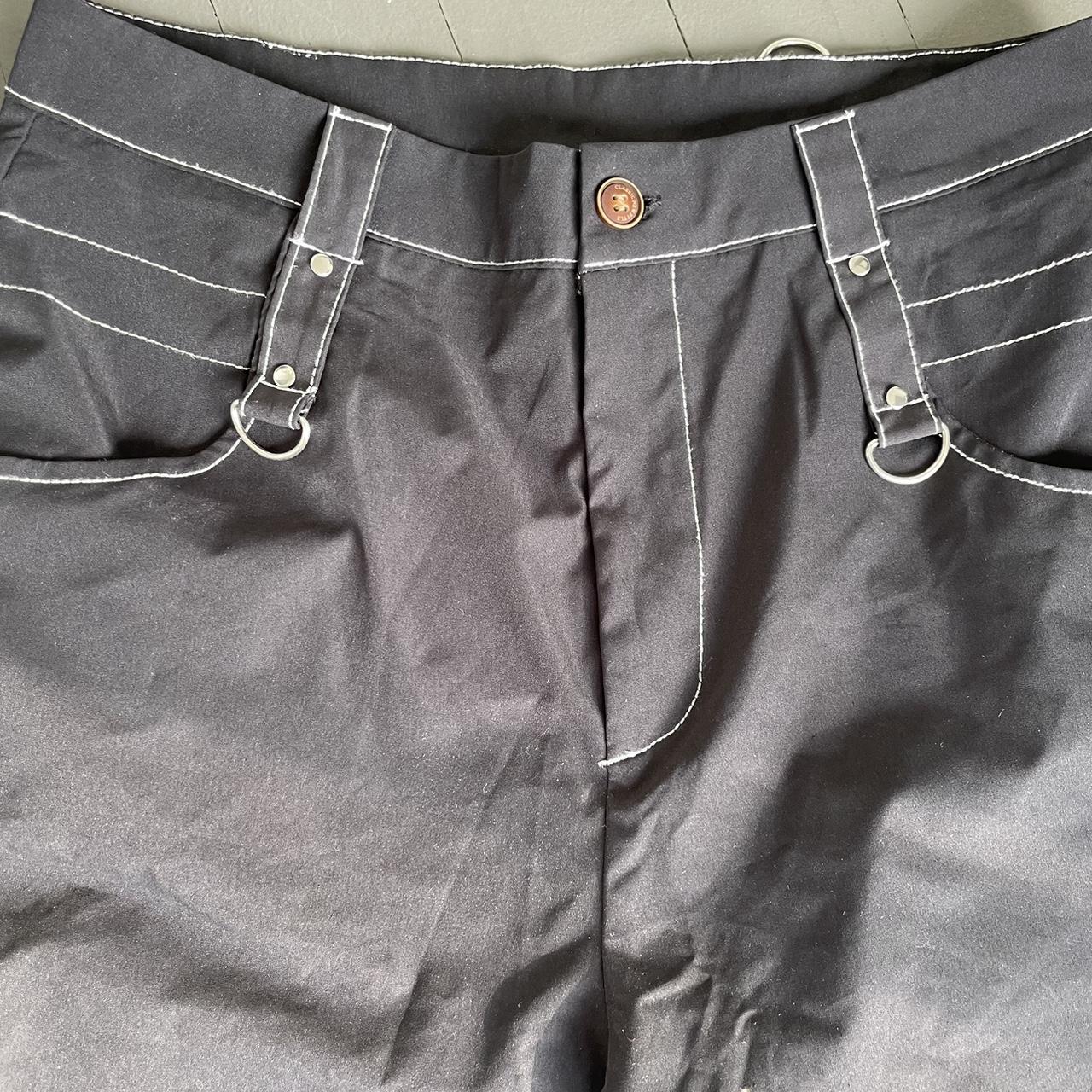 black goth d ring white contrast stitch rave cargo... - Depop