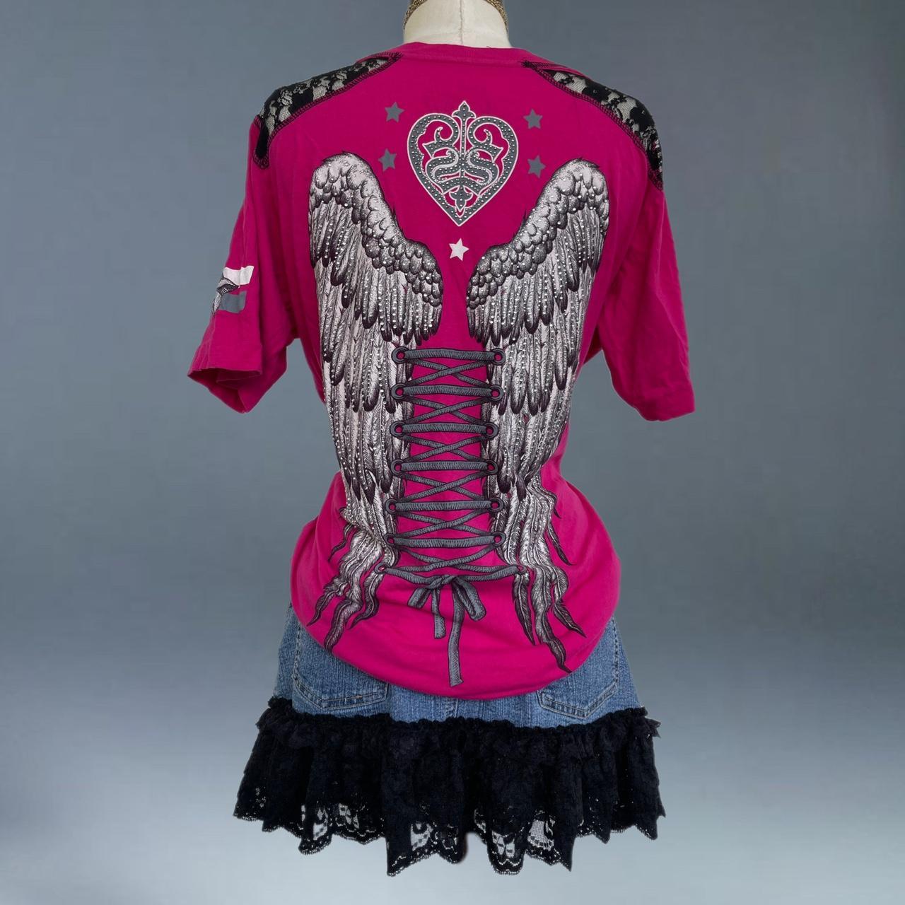 Y2k Pink Goth Affliction Angel Wings Shirt Depop