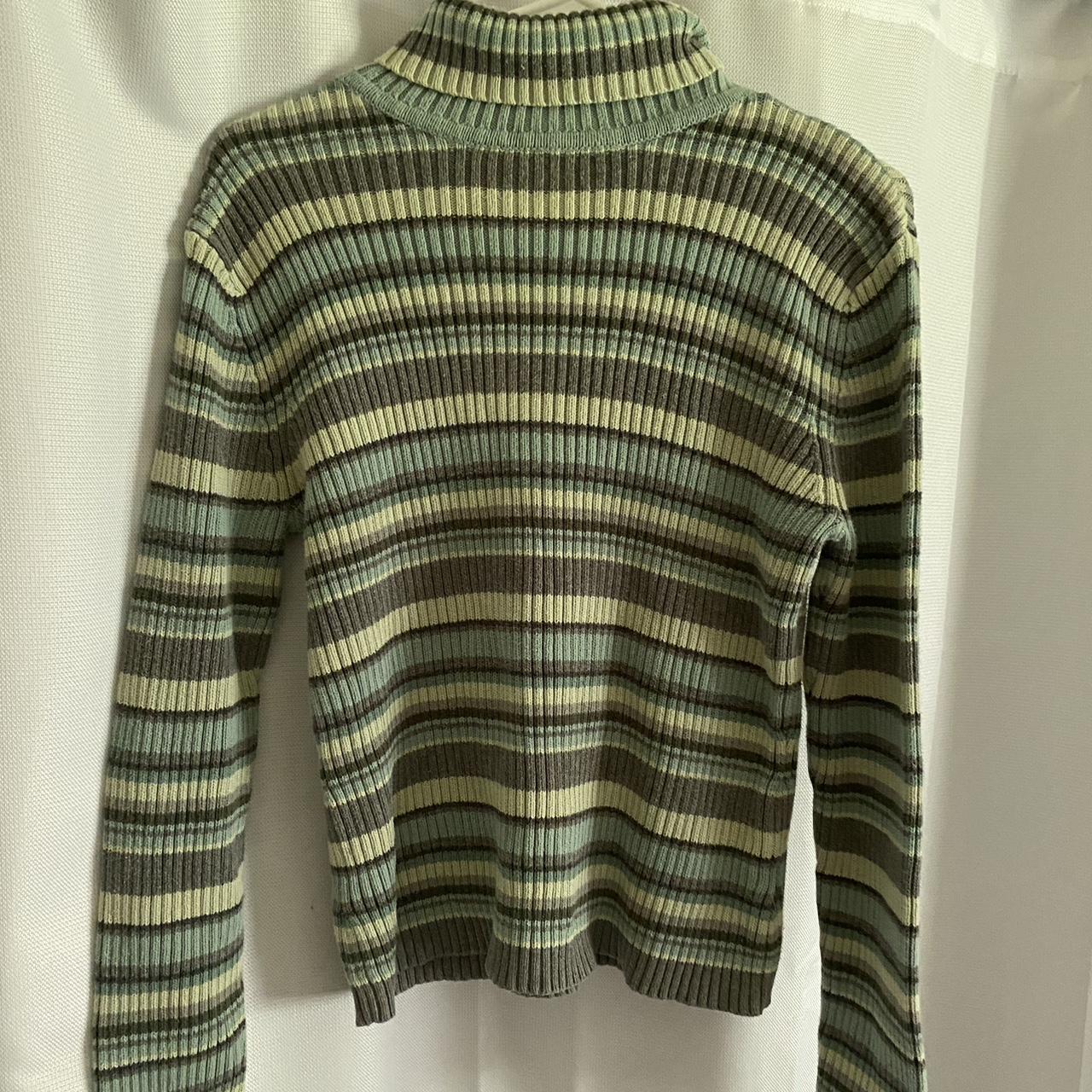 Grey and Green Striped Mock Neck Sweater Excellent... - Depop