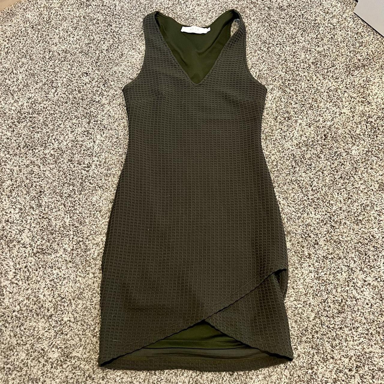 ASTR The Label Olive Green V-Neck Bodycon Pique Midi... - Depop