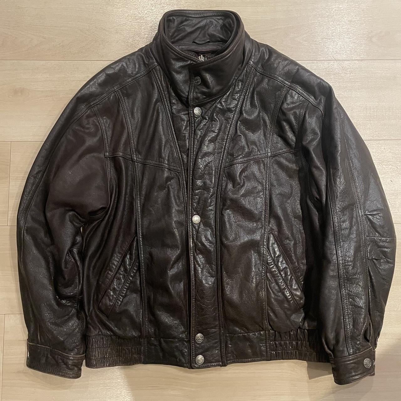 Vintage heavyweight leather aviator type jacket from... - Depop