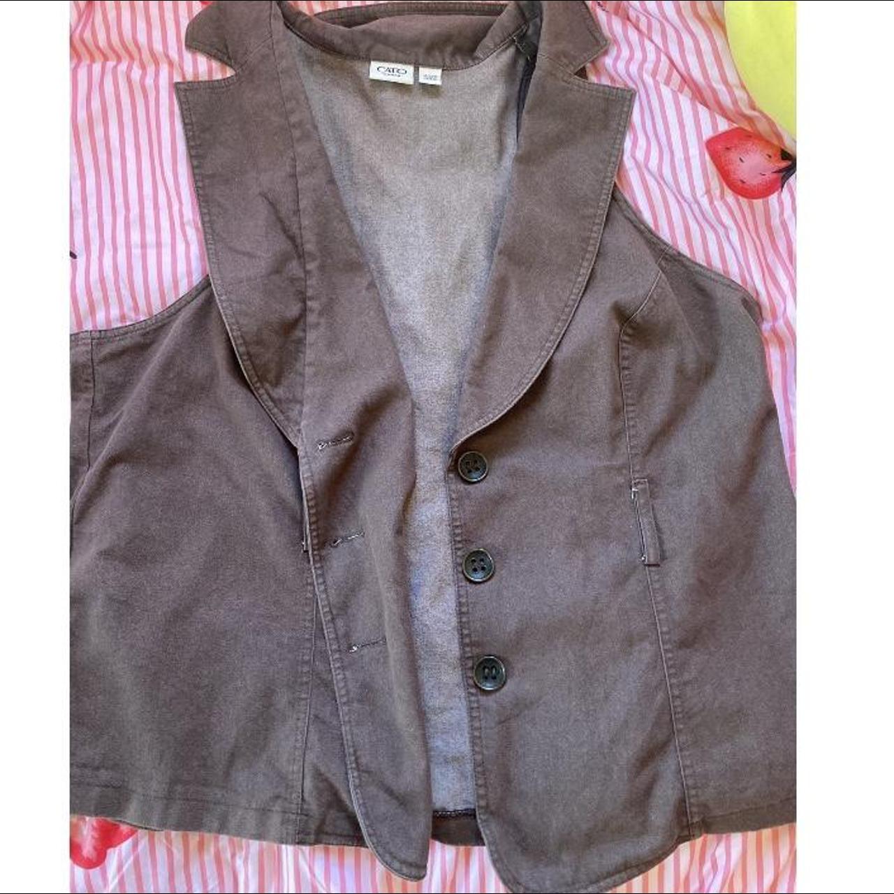 XL Brown Button Up Vest, Soft, Has builtin Belt... Depop