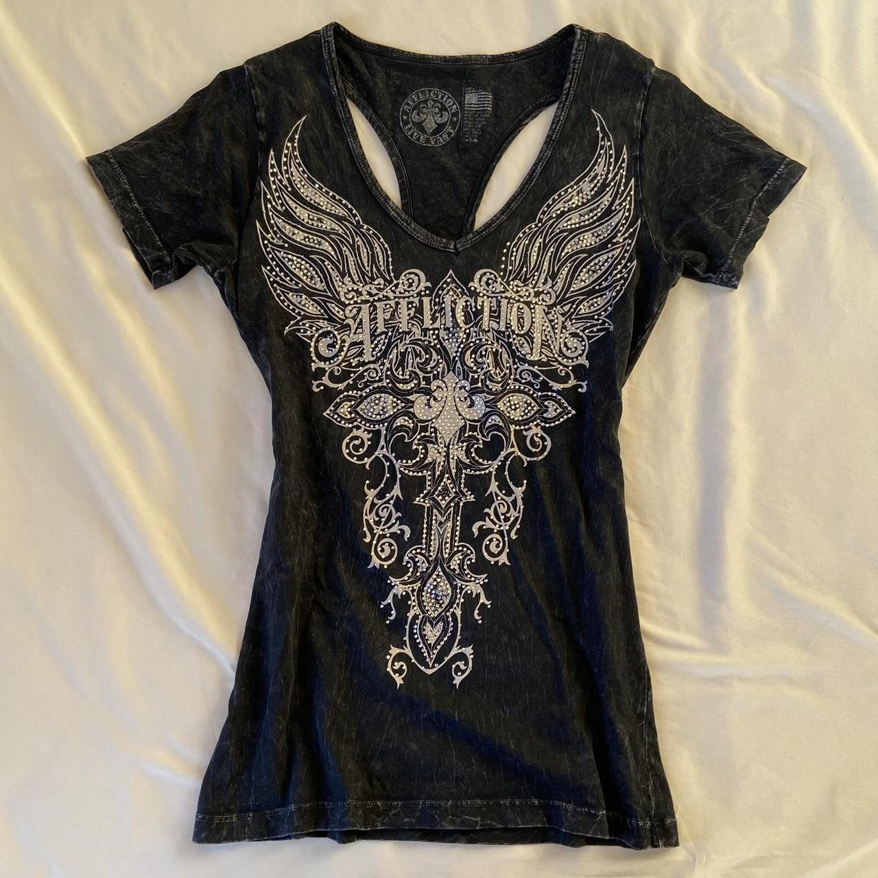 Affliction shirt with rhinestones size small very... - Depop