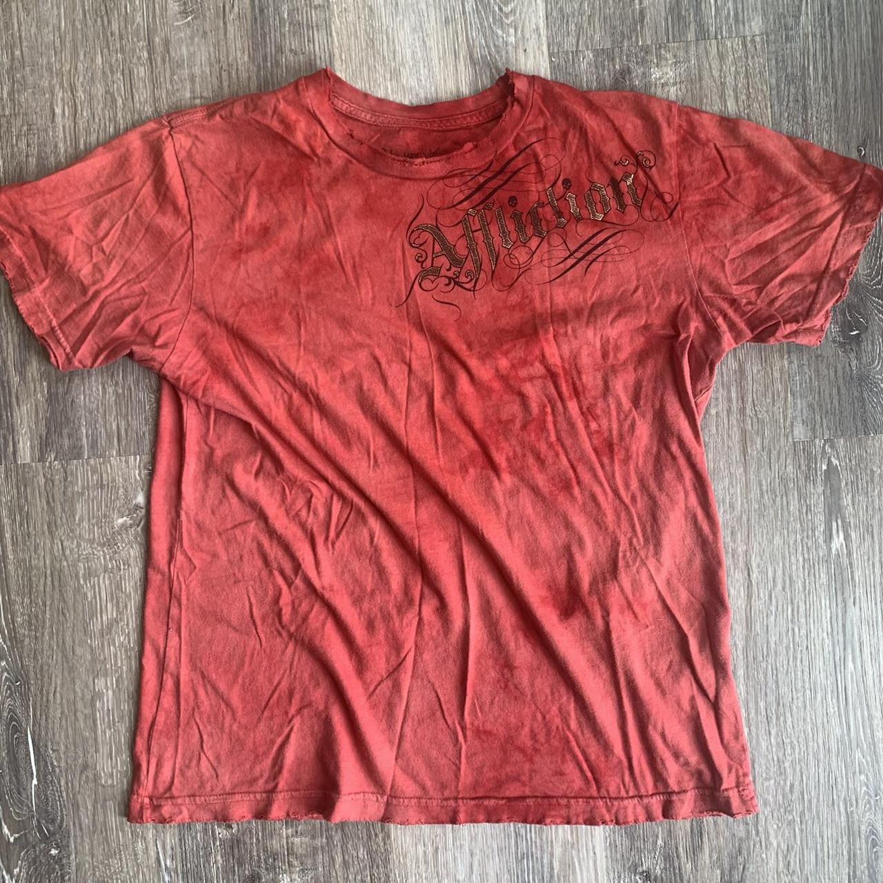 Affliction Mens Red And Gold T Shirt Depop