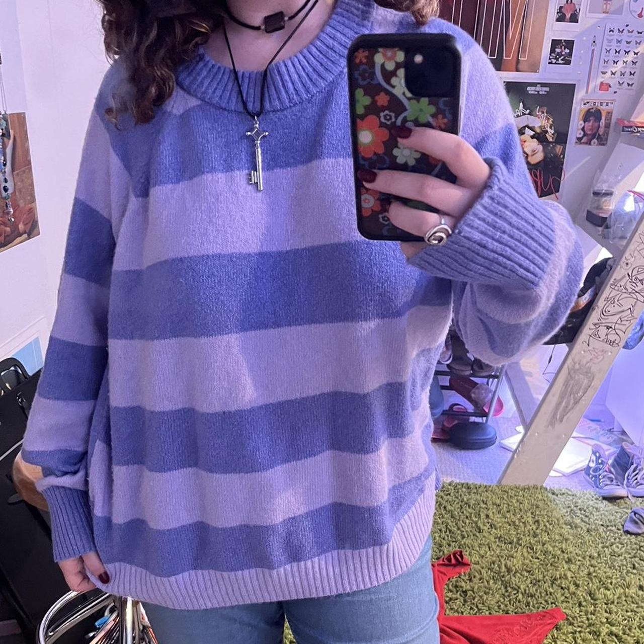 oversized purple striped sweater 💜 only wore this... - Depop