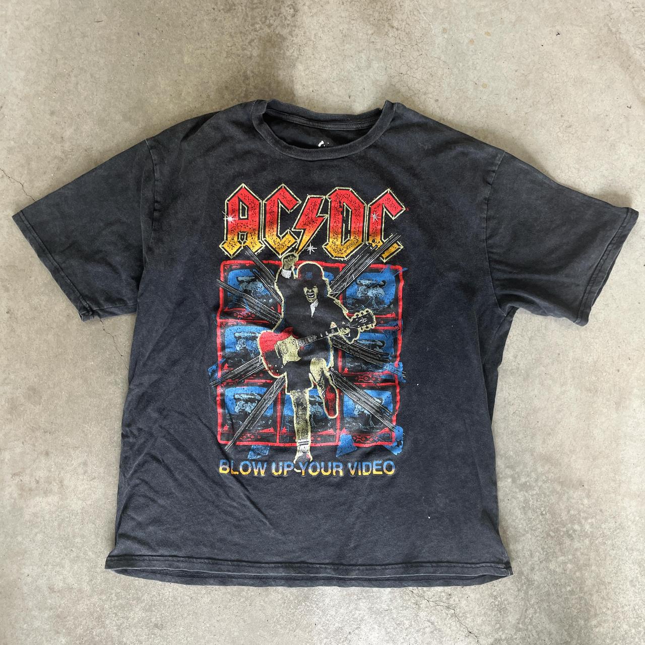 Vintage Style AC/DC Dark Grey Graphic Tee... | Depop