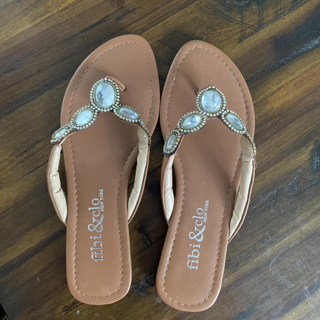 fibi clo brown flip flop sandals with rhinestones Depop