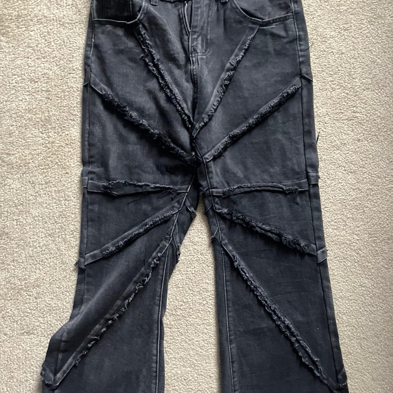 Rick Owens Men's Distressed Jeans - Black - 33" – "opium" black and grey patchwork flare jeans …