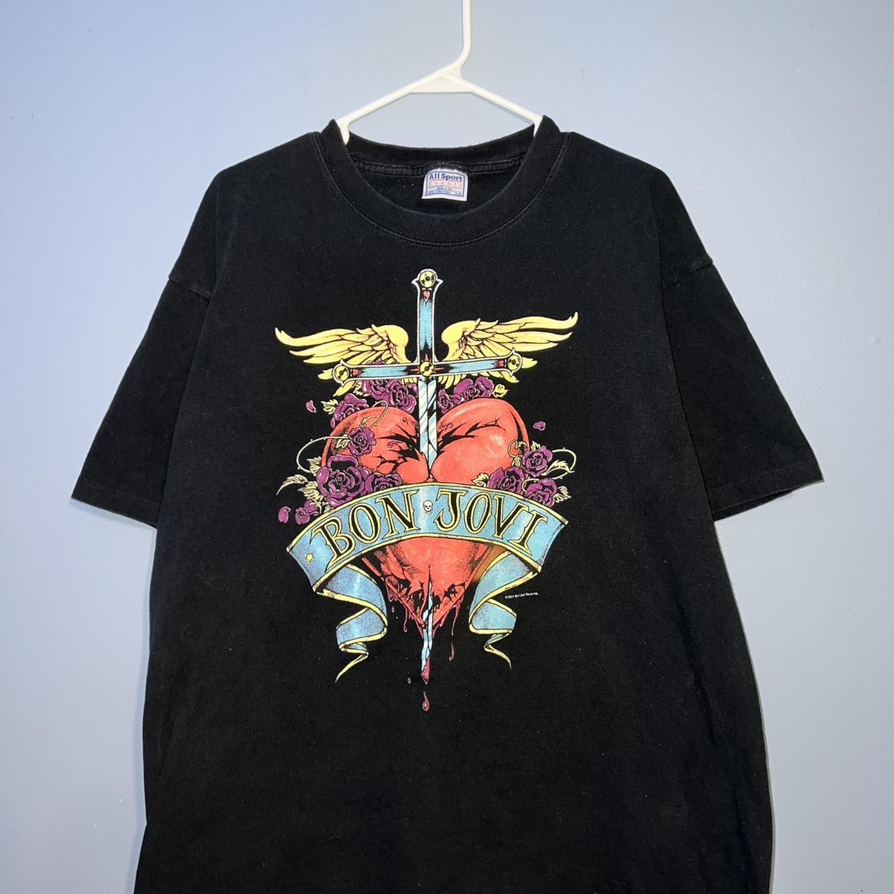 Vintage Bon Jovi 2001 Black XL Shirt Heart Logo USA... - Depop