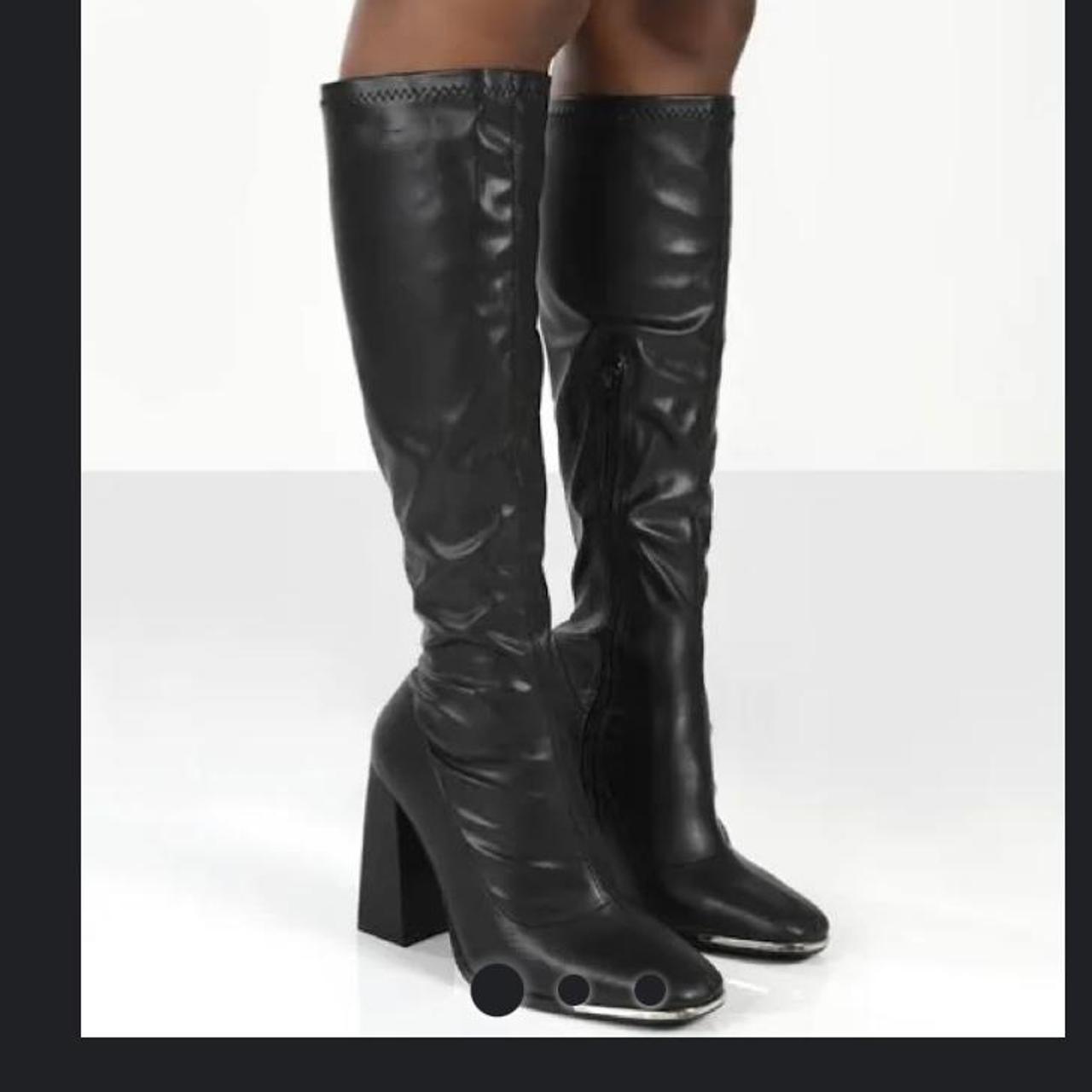 caryn black pu knee high heeled boot