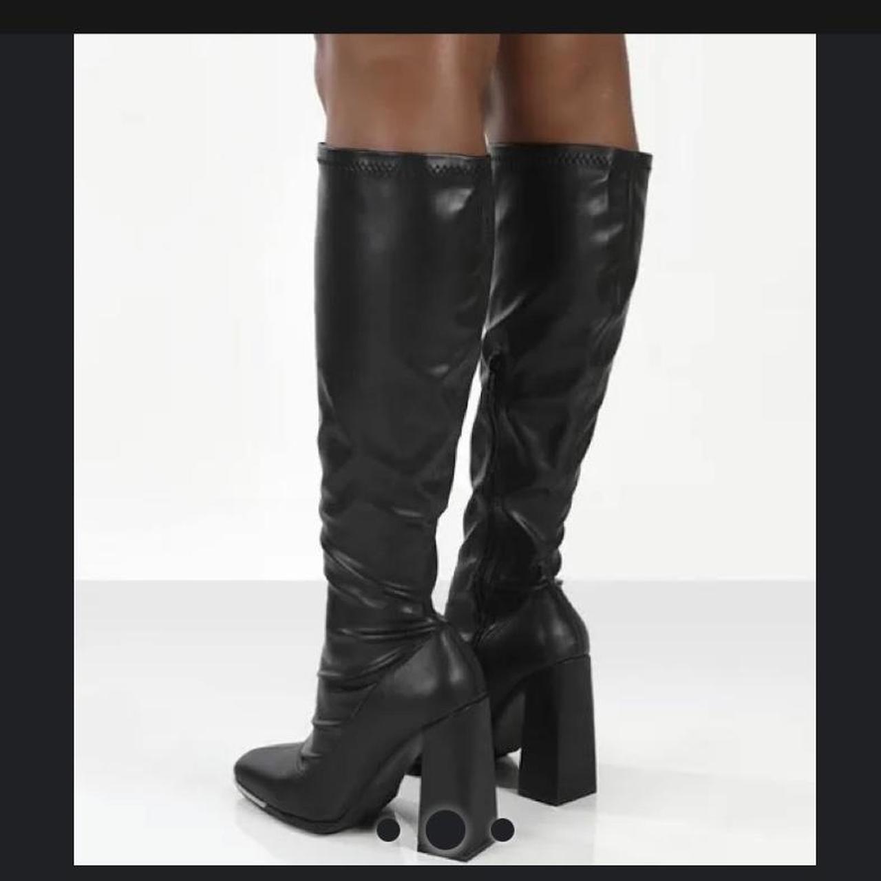 caryn black pu knee high heeled boot