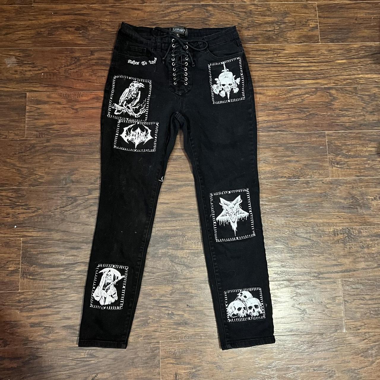 Dolls Kill Widow patched skinny jeans. Worn a couple... - Depop