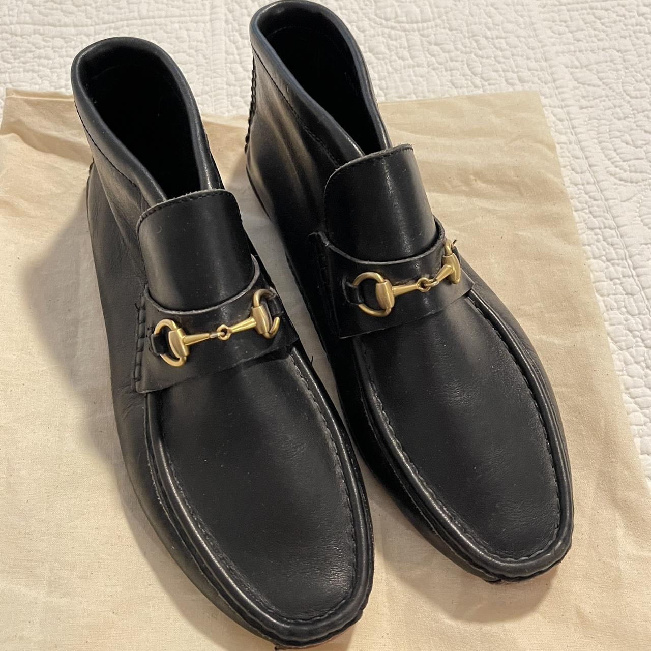 VINTAGE GUCCI LOAFERS Black Leather High Ankle... - Depop