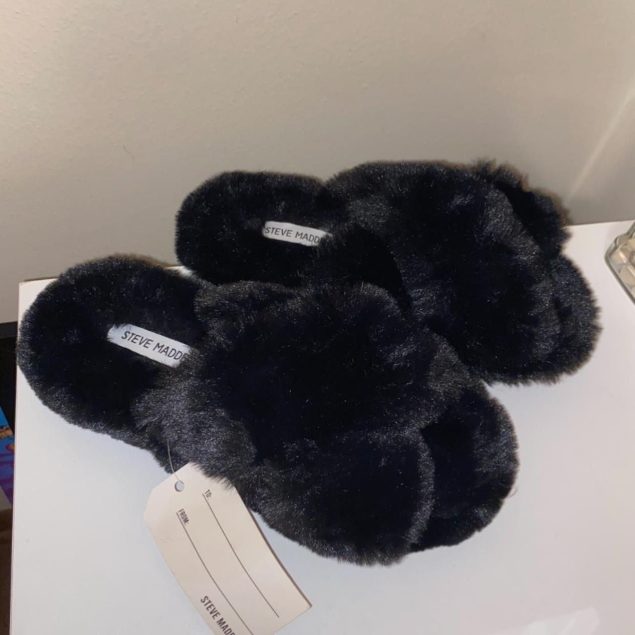 Steve Madden black fuzzy slippers - Depop