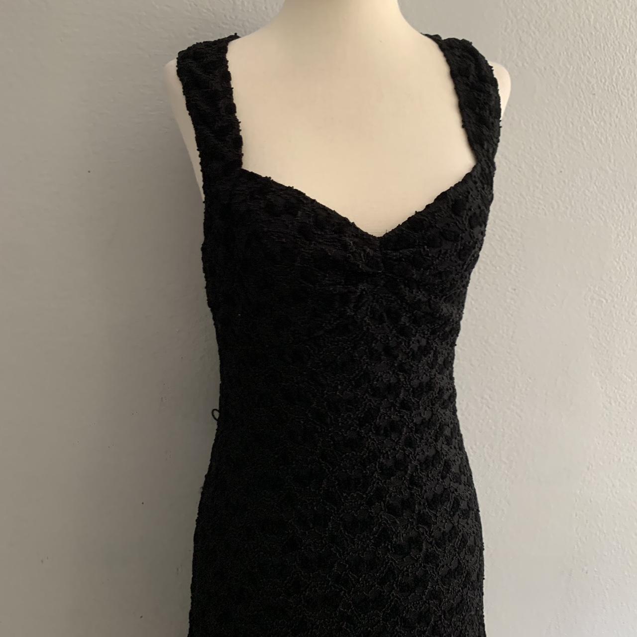 90s Black Texture Midi Halter Back Dress - - Size:... - Depop