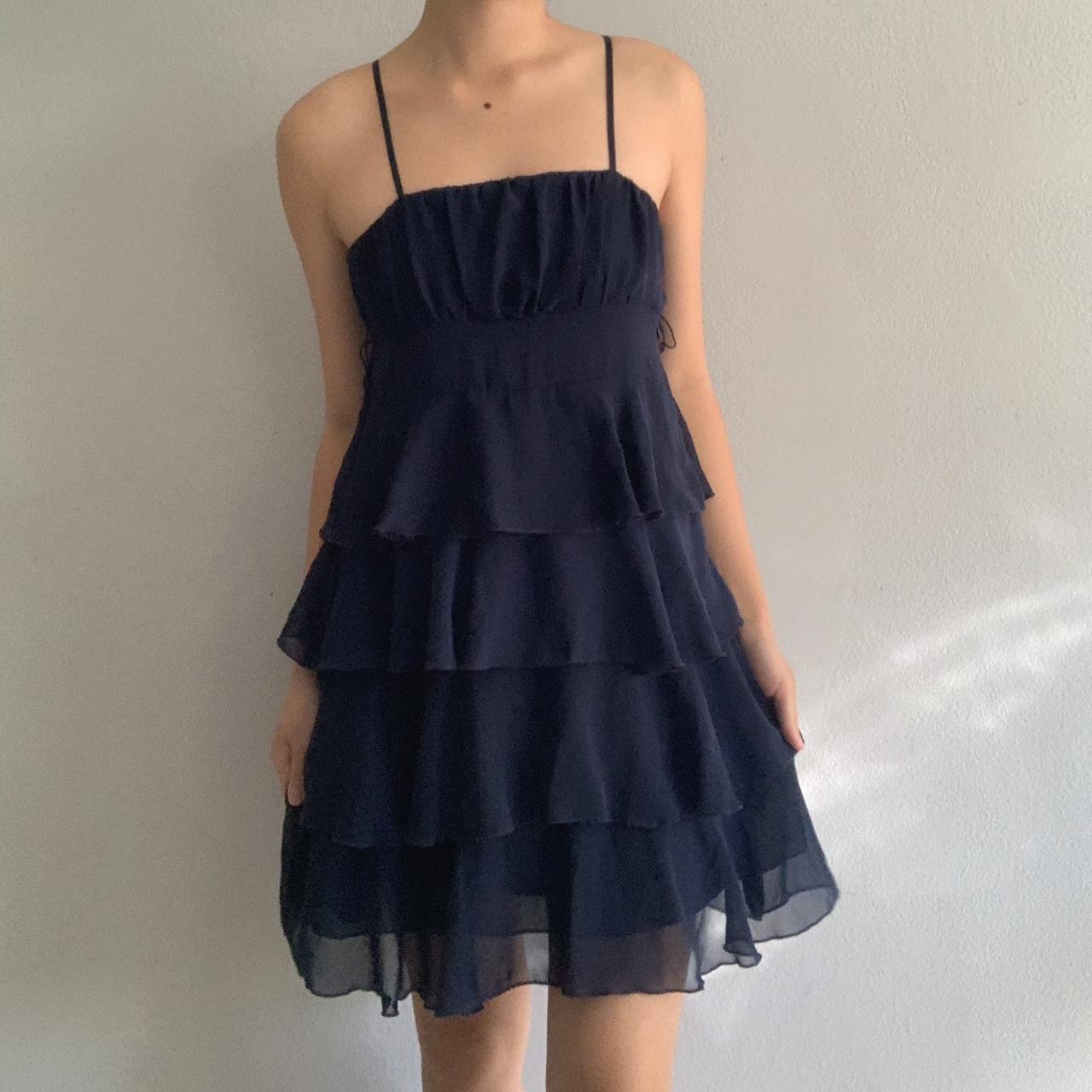 2000s Navy Blue Babydoll Ruffle Dress - - Size: 14... - Depop