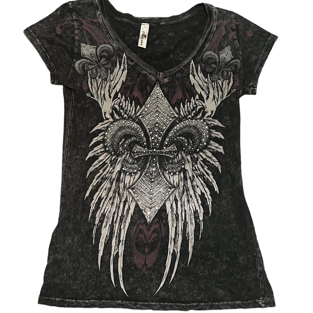 grunge female shirt with cool designs size medium... - Depop