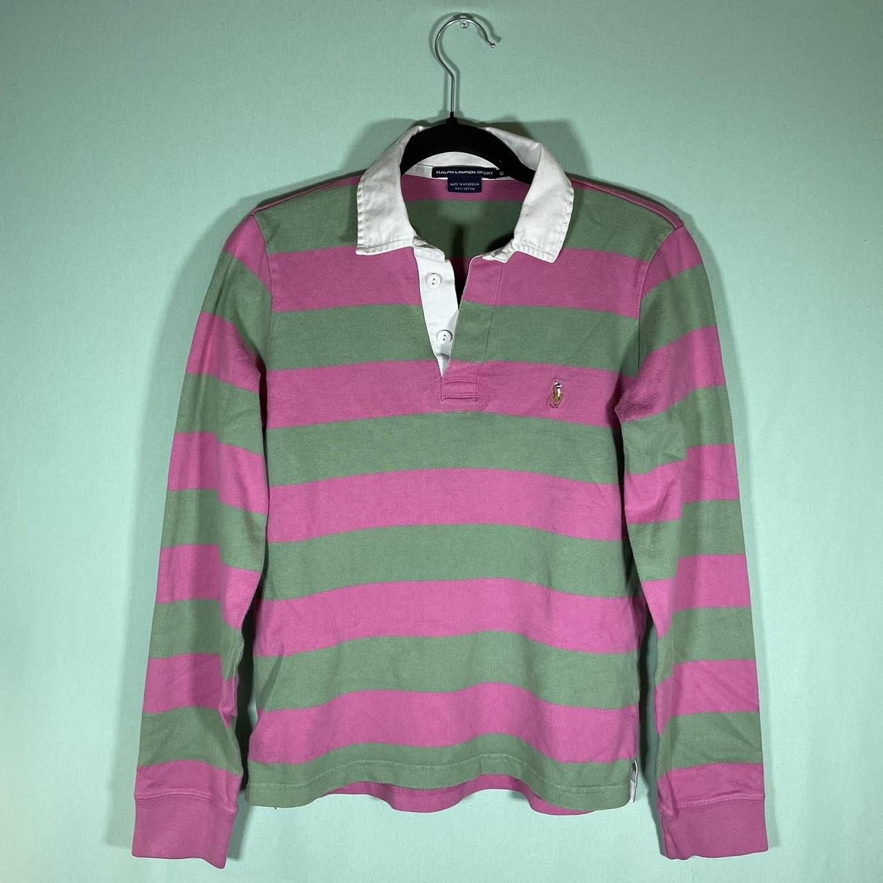 Pink & Green Striped Ralph Lauren Sport Long Sleeve... - Depop