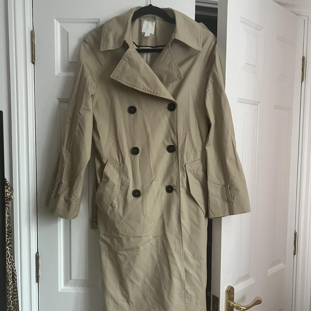 Beige double breasted trench coat with tortoise... - Depop