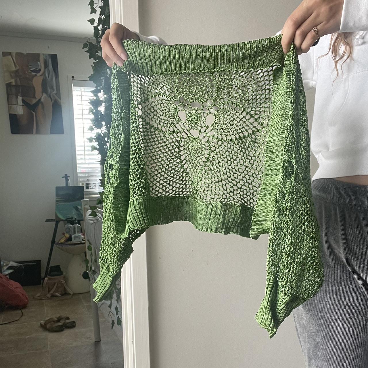 Green beach cover up crocheted Depop