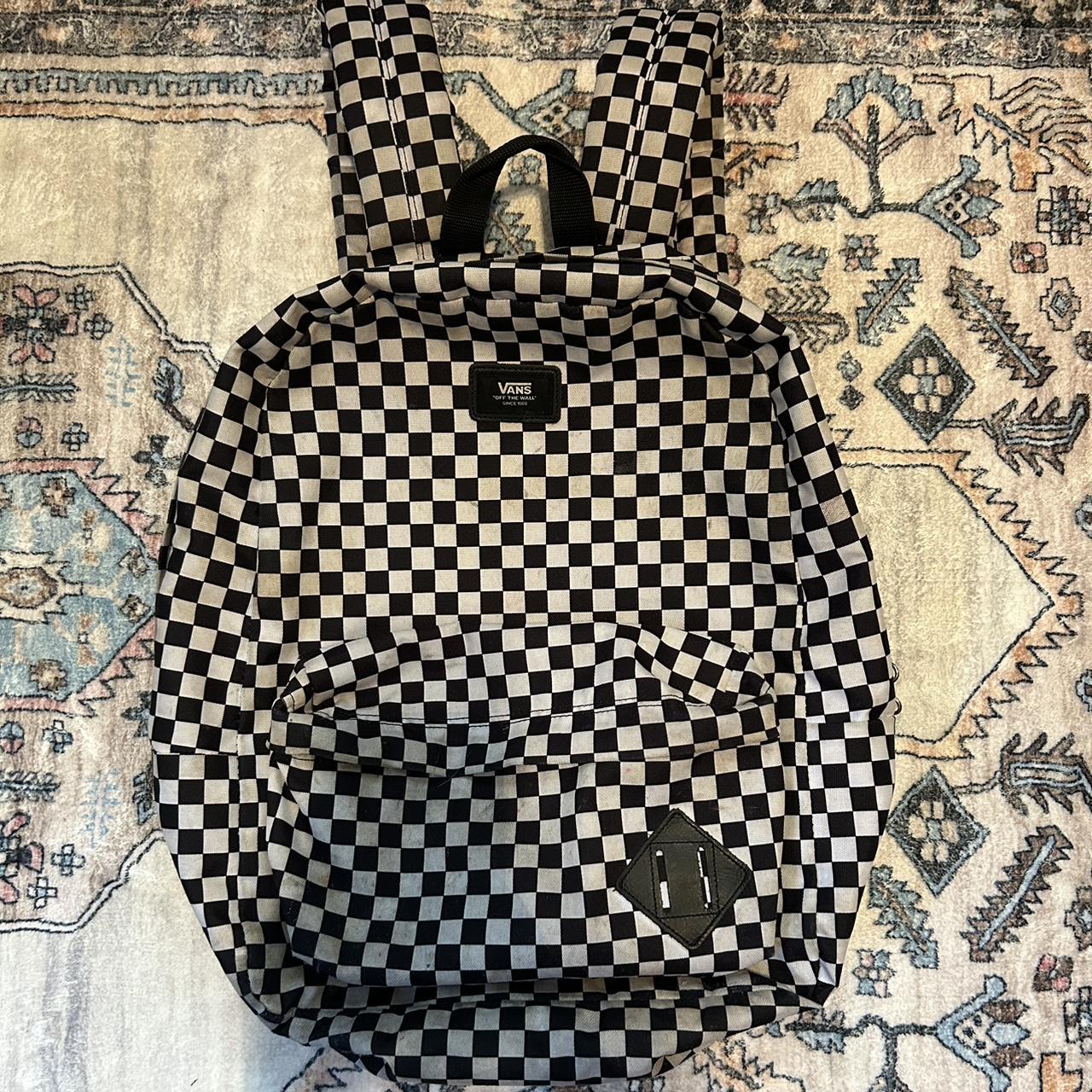 Vans black and white checkered backpack vans. Depop