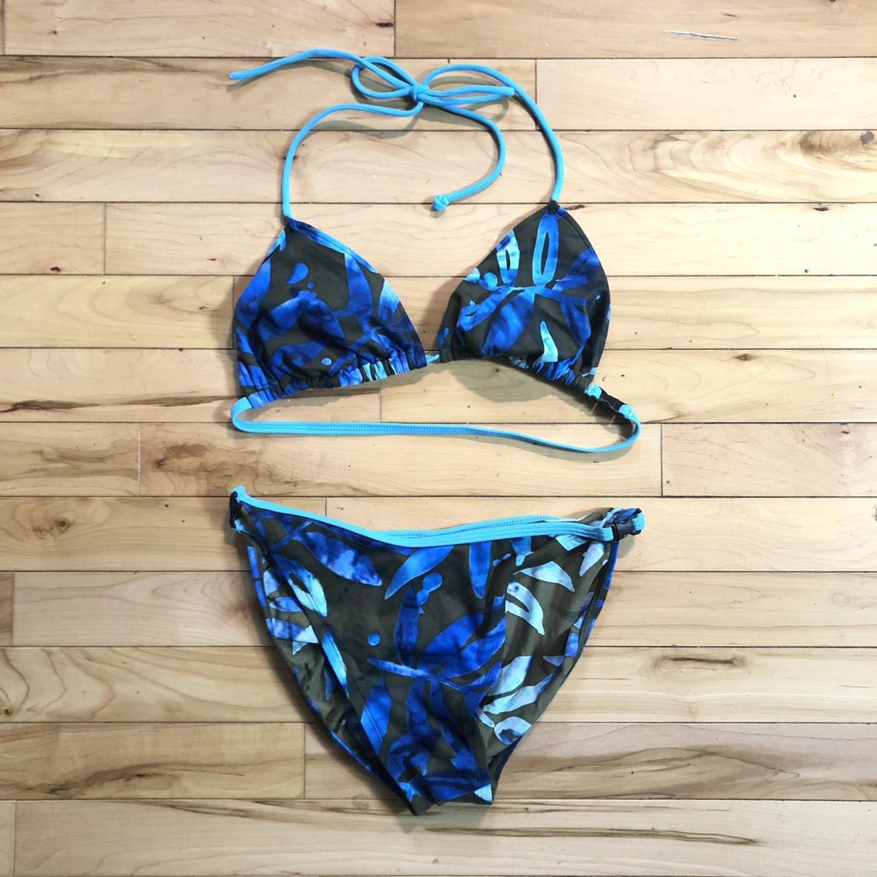 Vintage Nike Bikini 80's-90's Blue and Dark green... - Depop