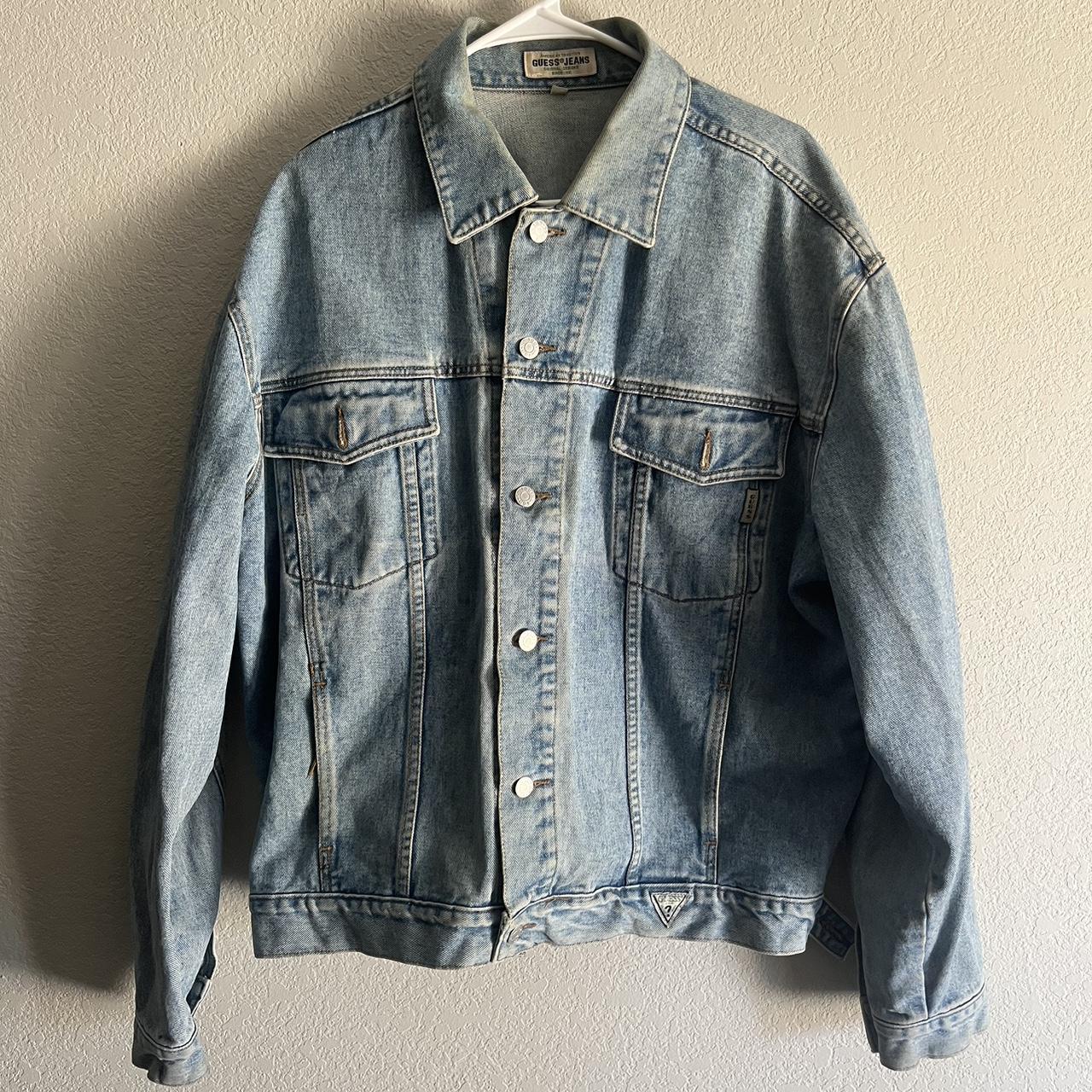 guess distressed jean jacket. size xl - Depop