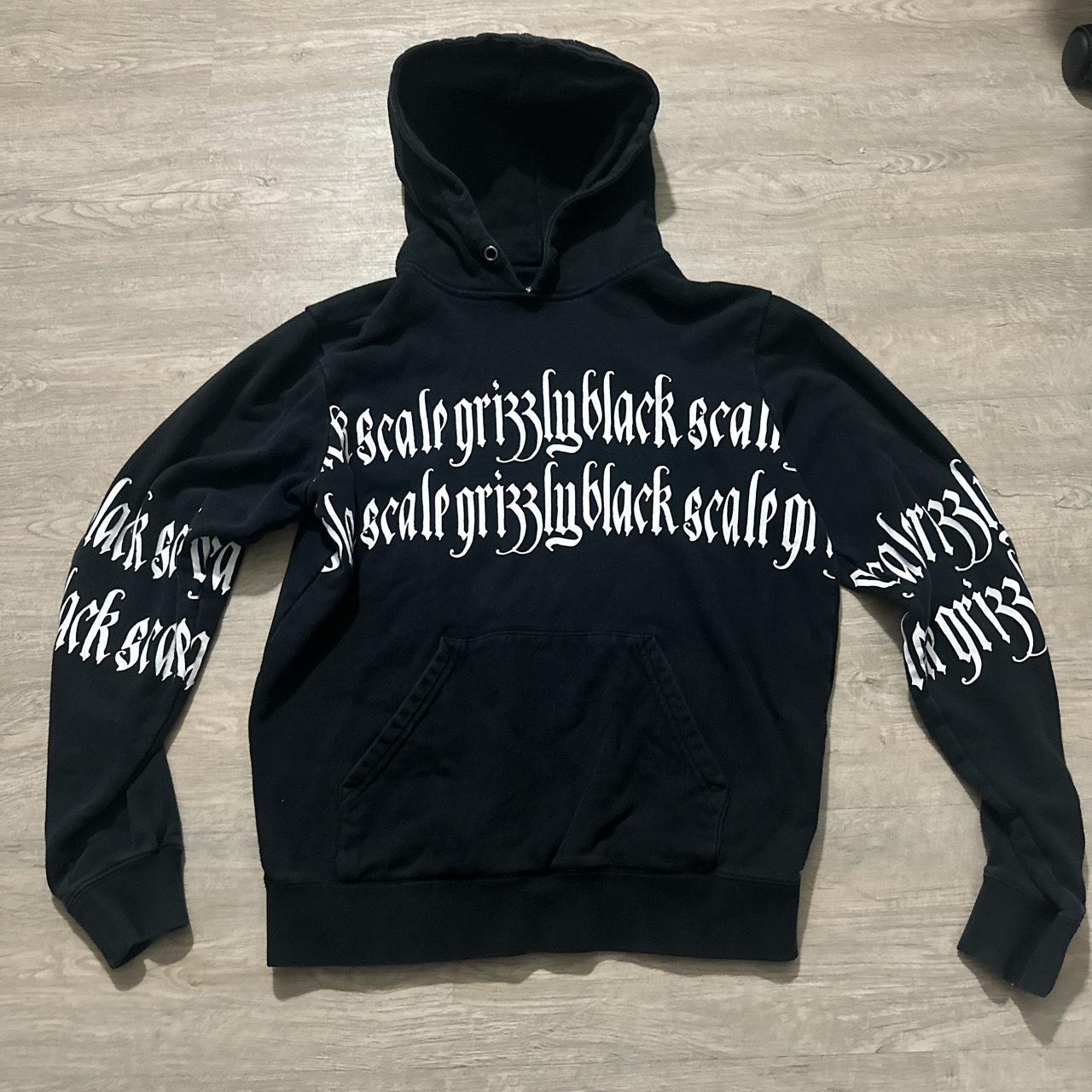 black scale grizzly hoodie has some wear no hoodie... - Depop