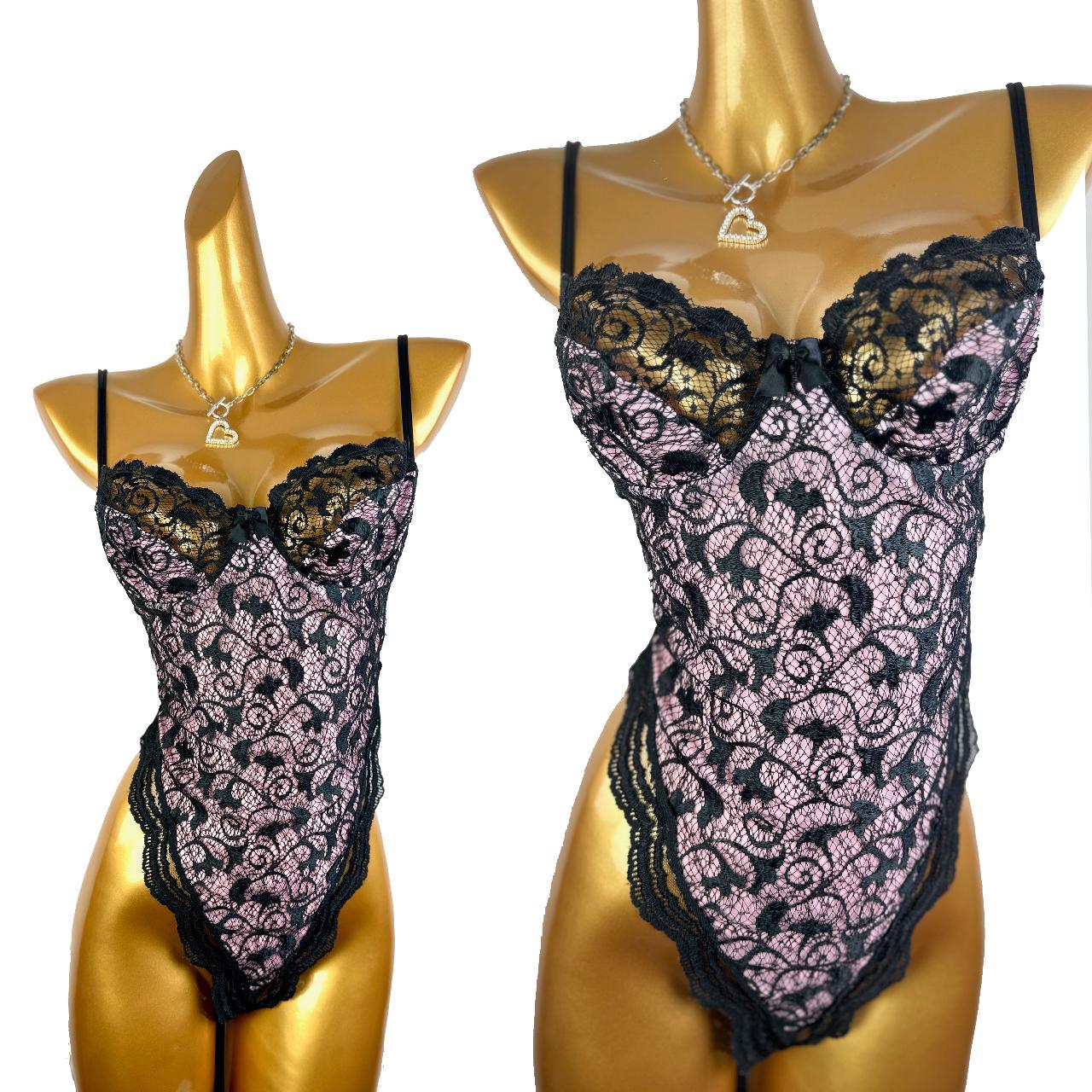 vintage Victoria's Secret black lace teddy bodysuit - Depop