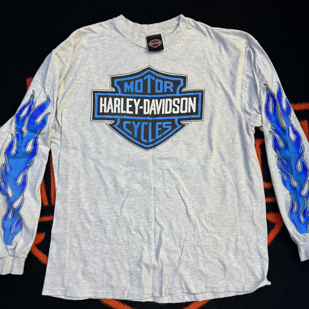 1990's single stitch blue flame Harley Davidson | Depop